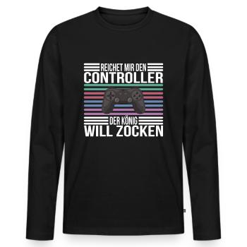 Reichet mir den Controller König Gaming Zocken - Männer Premium Bio Langarmshirt - Schwarz - Vorne - Nico (187cm)