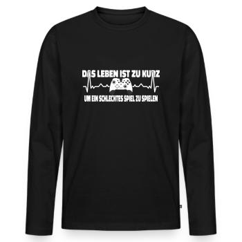 Gamer Leben Ist Zu Kurz Gaming Zocker Gamer Nerd - Männer Premium Bio Langarmshirt - Schwarz - Vorne - Nico (187cm)