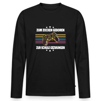 Zum Zocken Geboren Controller Zocker Gaming Gamer - Männer Premium Bio Langarmshirt - Schwarz - Vorne - Nico (187cm)