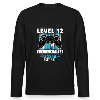 Level 12 Geburtstag 2011 Gaming Zocker Gamer - Männer Premium Bio Langarmshirt - Schwarz - Vorne - Nico (187cm)