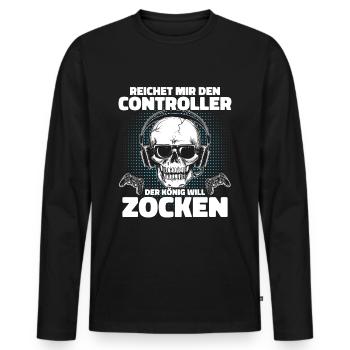 Reichet mir den Controller König Zocken Gaming - Männer Premium Bio Langarmshirt - Schwarz - Vorne - Nico (187cm)