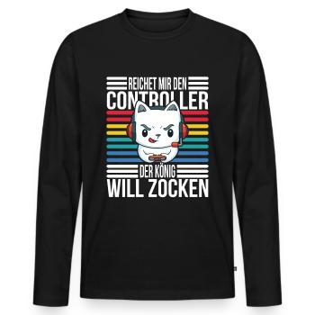 Gaming Cat Reichet mir den Controller - Männer Premium Bio Langarmshirt - Schwarz - Vorne - Nico (187cm)