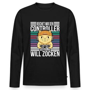 Reichet mir den Controller König Gaming Cat - Männer Premium Bio Langarmshirt - Schwarz - Vorne - Nico (187cm)