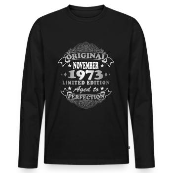 Vintage 1973 novembre cadeau d’anniversaire - T-shirt manches longues Premium bio Homme - noir - Devant - Nico (187cm)