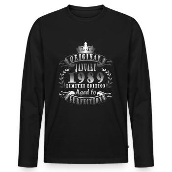 January 1989 - January 1989 Birthday Gift - Men's Premium Organic Long Sleeve Shirt - black - Front - Nico (187cm)