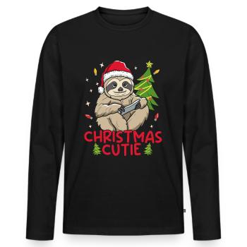 Merry Christmas Sloth - Men's Premium Organic Long Sleeve Shirt - black - Front - Nico (187cm)