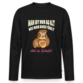 Lustige Rentner Sprüche Faultier Kaffee Herz - Männer Premium Bio Langarmshirt - Schwarz - Vorne - Nico (187cm)