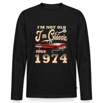 Vintage Retro Jahrgang 1974 Original 1974 - Männer Premium Bio Langarmshirt - Schwarz - Vorne - Nico (187cm)