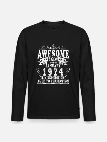 1974 Januar 1974 Fødselsdag januar 1974 - Premium økologisk langærmet T-shirt til mænd - sort