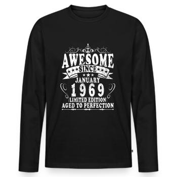 1969 Janvier 1969 Anniversaire Janvier 1969 - T-shirt manches longues Premium bio Homme - noir - Devant - Nico (187cm)