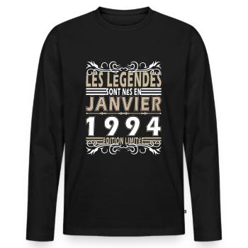 1994 Janvier 1994 anniversaire Janvier 1994 - Männer Premium Bio Langarmshirt - Schwarz - Vorne - Nico (187cm)