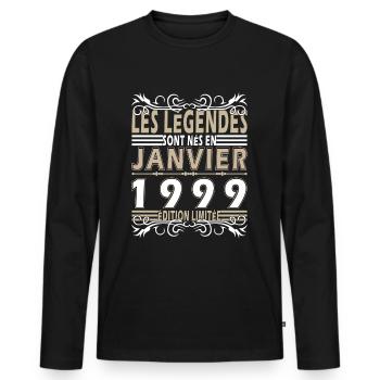 25ème anniversaire original janvier millésime 1999 - Männer Premium Bio Langarmshirt - Schwarz - Vorne - Nico (187cm)