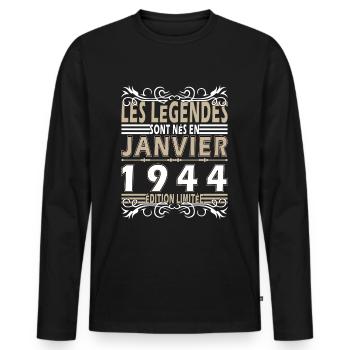 80e anniversaire Original janvier Vintage 1944 - Männer Premium Bio Langarmshirt - Schwarz - Vorne - Nico (187cm)