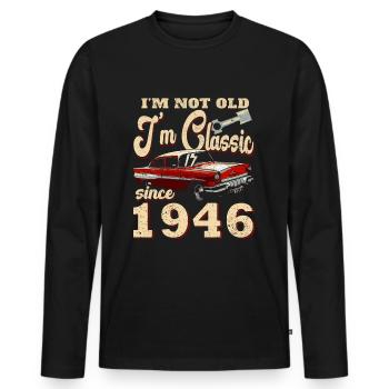 Voiture d’anniversaire vintage construite en 1946 vintage rétro - T-shirt manches longues Premium bio Homme - noir - Devant - Nico (187cm)