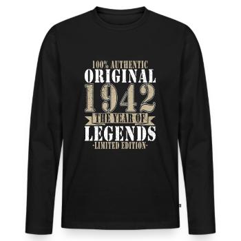 Legends are born in 1942 - Men's Premium Organic Long Sleeve Shirt - black - Front - Nico (187cm)