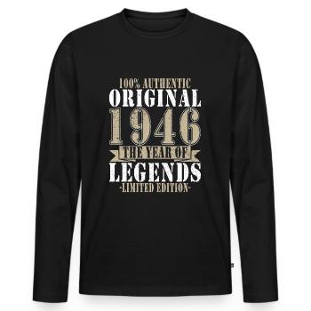 Légende 1946 Anniversaire légendaire depuis 1946 - T-shirt manches longues Premium bio Homme - noir - Devant - Nico (187cm)