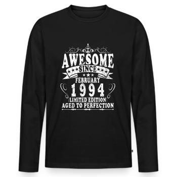 Anniversaire Février 1994 Millésime Février 1994 - T-shirt manches longues Premium bio Homme - noir - Devant - Nico (187cm)