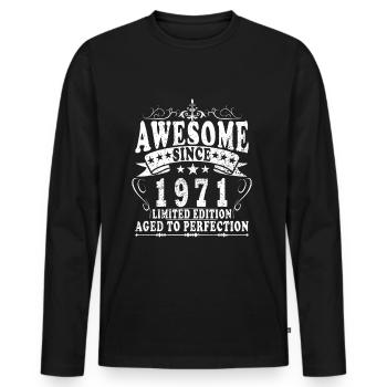 Jahrgang 1971 Geschenk zum 53. Geburtstag 1971 - Männer Premium Bio Langarmshirt - Schwarz - Vorne - Nico (187cm)