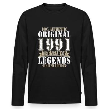 Legende 1991 - Jahrgang 1991 - Baujahr 1991 - Männer Premium Bio Langarmshirt - Schwarz - Vorne - Nico (187cm)
