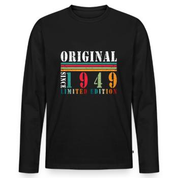 Millésime 1949 - 75 ans Vintage Anniversaire - T-shirt manches longues Premium bio Homme - noir - Devant - Nico (187cm)
