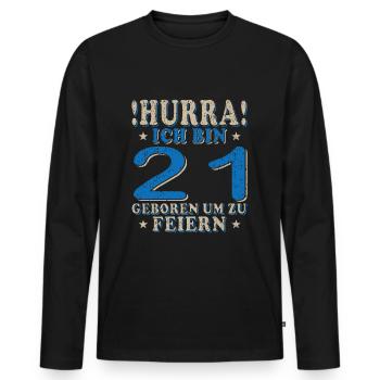 Geschenkidee zum 21. Geburtstag 21 Jahre - Männer Premium Bio Langarmshirt - Schwarz - Vorne - Nico (187cm)