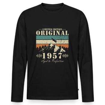 Millésime 1957 original | Cadeau d’anniversaire 1957 - T-shirt manches longues Premium bio Homme - noir - Devant - Nico (187cm)