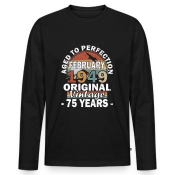 Cadeau d’anniversaire février 1949 millésime 75 ans - T-shirt manches longues Premium bio Homme - noir - Devant - Nico (187cm)