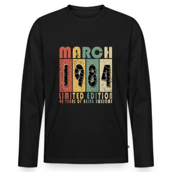 Rétro 40 ans mars 1984 anniversaire Vintage Bday - T-shirt manches longues Premium bio Homme - noir - Devant - Nico (187cm)