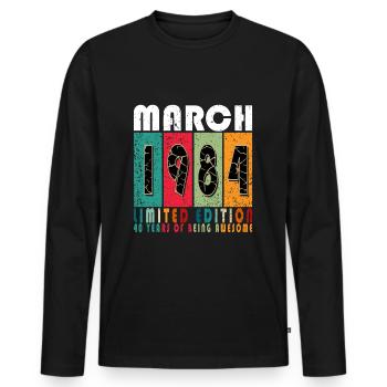 40. Geburtstag Jahrgang März 1984 Born in 1984 - Männer Premium Bio Langarmshirt - Schwarz - Vorne - Nico (187cm)