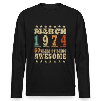 Anniversaire Mars 1974.Don Mars 1974.Mars 1974 - T-shirt manches longues Premium bio Homme - noir - Devant - Nico (187cm)