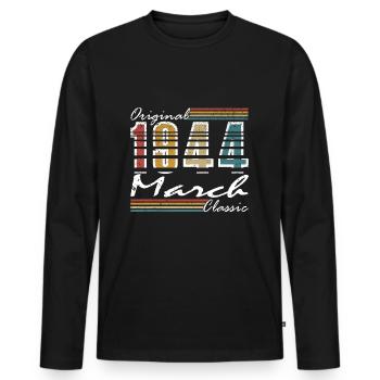 Original mars 1944 Vintage anniversaire 1944 - T-shirt manches longues Premium bio Homme - noir - Devant - Nico (187cm)