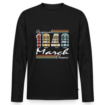 75 years old Year of birth 1949 Born March 1949 - Men's Premium Organic Long Sleeve Shirt - black - Front - Nico (187cm)