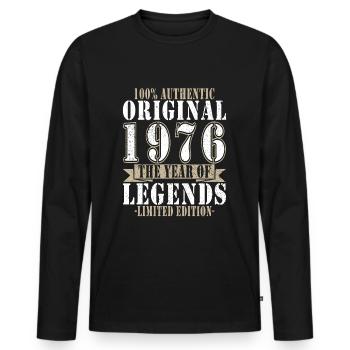 Vintage geboren 1976 Geburtstag Original 1976 - Männer Premium Bio Langarmshirt - Schwarz - Vorne - Nico (187cm)