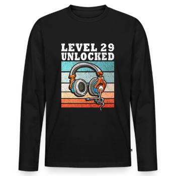 Level 29 Unlocked - Men's Premium Organic Long Sleeve Shirt - black - Front - Nico (187cm)