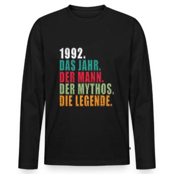 1992 Geburtstag Geschenk Jahrgang 1992 Legende - Männer Premium Bio Langarmshirt - Schwarz - Vorne - Nico (187cm)