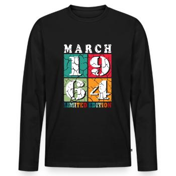 60 years old, built in 1964, born in March 1964 - Men's Premium Organic Long Sleeve Shirt - black - Front - Nico (187cm)