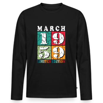 65 years old Year of birth 1959 Born March 1959 - Men's Premium Organic Long Sleeve Shirt - black - Front - Nico (187cm)