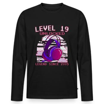 Niveau 19 débloqué Légendaire depuis 2005 - T-shirt manches longues Premium bio Homme - noir - Devant - Nico (187cm)