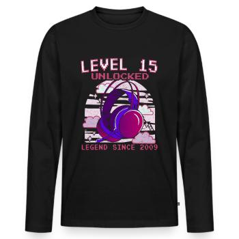 Level 15 Unlocked Legendary since 2009 - Men's Premium Organic Long Sleeve Shirt - black - Front - Nico (187cm)
