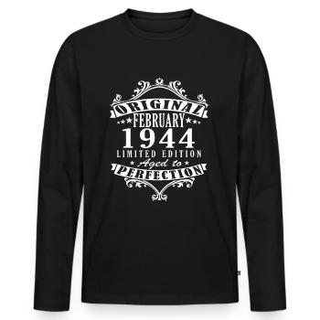 Février 1944, 80e anniversaire 1944 Février 80 ans - T-shirt manches longues Premium bio Homme - noir - Devant - Nico (187cm)
