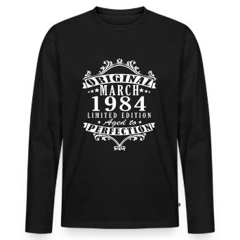 Édition limitée mars 1984 40e anniversaire - T-shirt manches longues Premium bio Homme - noir - Devant - Nico (187cm)