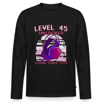 45e anniversaire - 45 ans Niveau 45 débloqué - T-shirt manches longues Premium bio Homme - noir - Devant - Nico (187cm)