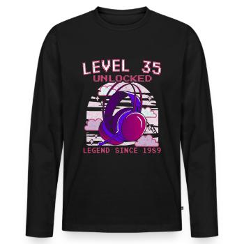 35th Birthday - 35 Years Level 35 Unlocked - Men's Premium Organic Long Sleeve Shirt - black - Front - Nico (187cm)