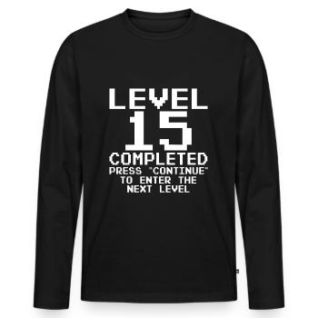 Gamer 15. Geburtstag Level 15 - Männer Premium Bio Langarmshirt - Schwarz - Vorne - Nico (187cm)