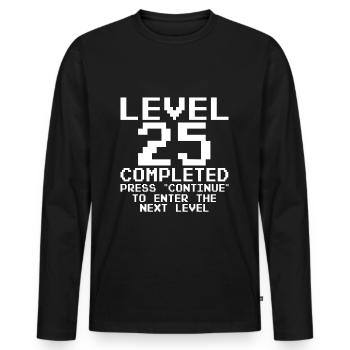 Niveau 25 terminé - T-shirt manches longues Premium bio Homme - noir - Devant - Nico (187cm)