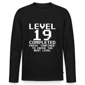 Niveau 19 terminé - T-shirt manches longues Premium bio Homme - noir - Devant - Nico (187cm)