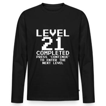 Jeux Anniversaire 21 Ans Niveau 21 Complet - T-shirt manches longues Premium bio Homme - noir - Devant - Nico (187cm)