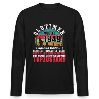 Oldtimer Baujahr 1949 Jahrgang Geburtstag Geschenk - Männer Premium Bio Langarmshirt - Schwarz - Vorne - Nico (187cm)