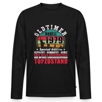 Oldtimer 1979 Jahrgang geboren Geburtstag Geschenk - Männer Premium Bio Langarmshirt - Schwarz - Vorne - Nico (187cm)