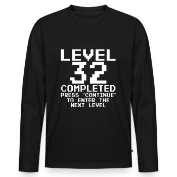 Niveau 32 terminé - T-shirt manches longues Premium bio Homme - noir - Devant - Nico (187cm)